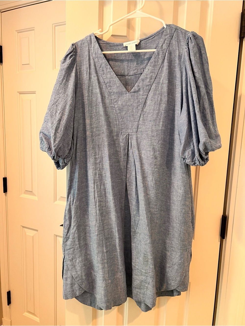 Light Blue V-Neck Puff Sleeve Tunic Dress